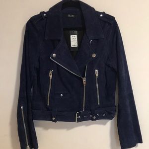 💯 suede navy Moto jacket